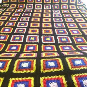 Vintage Classic Granny Square Cottagecore Crochet Knitted Blanket Throw 80 x 67"
